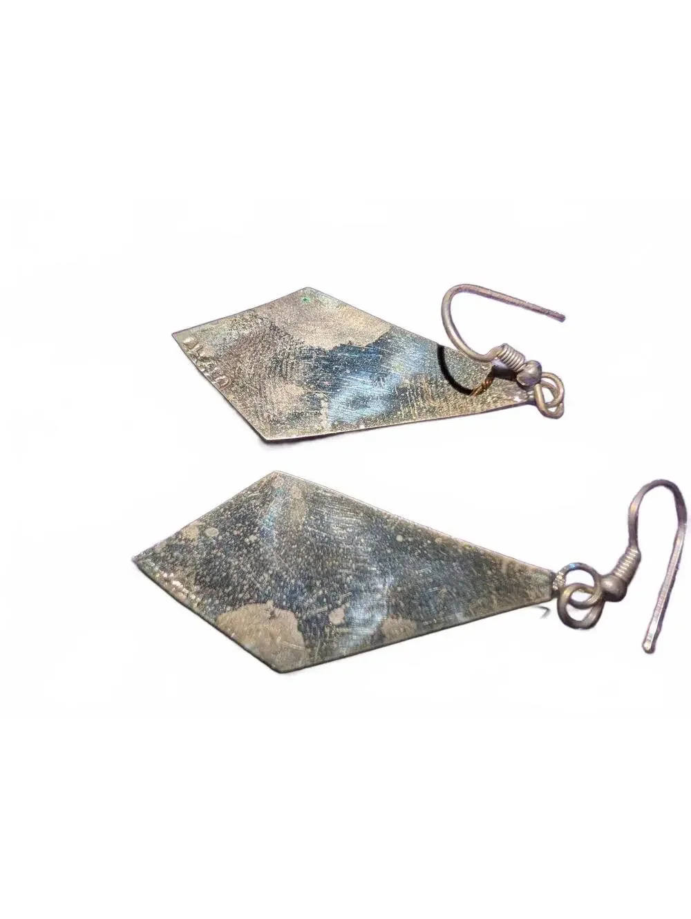 Vintage Alpaca Mexico Geometric Red and Abalone Inlay Dangle Earrings